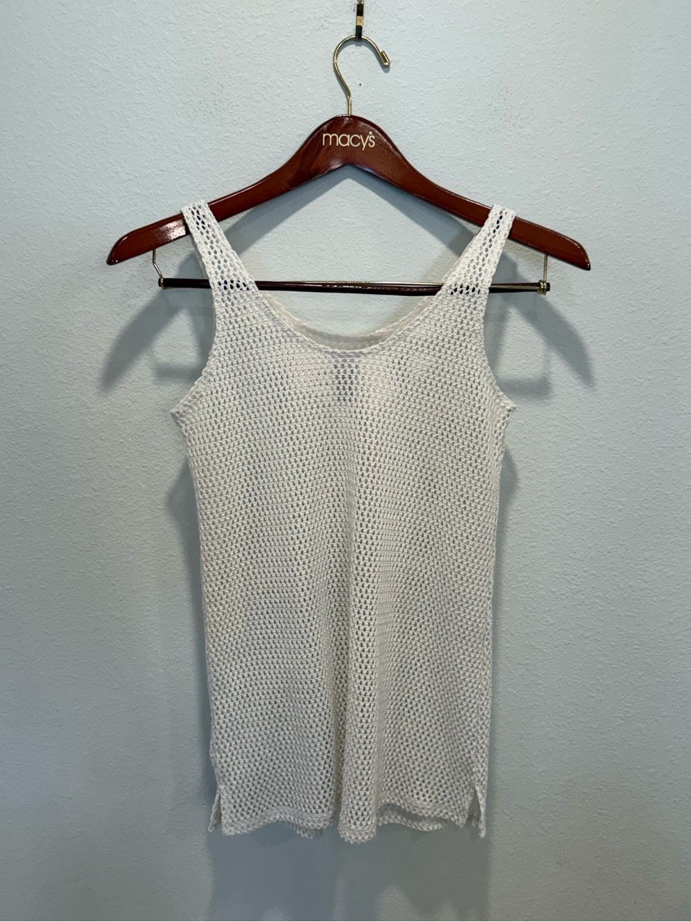 White Mesh Knit Tank Top Large Y2K Sheer Layering Festival Top 🤍